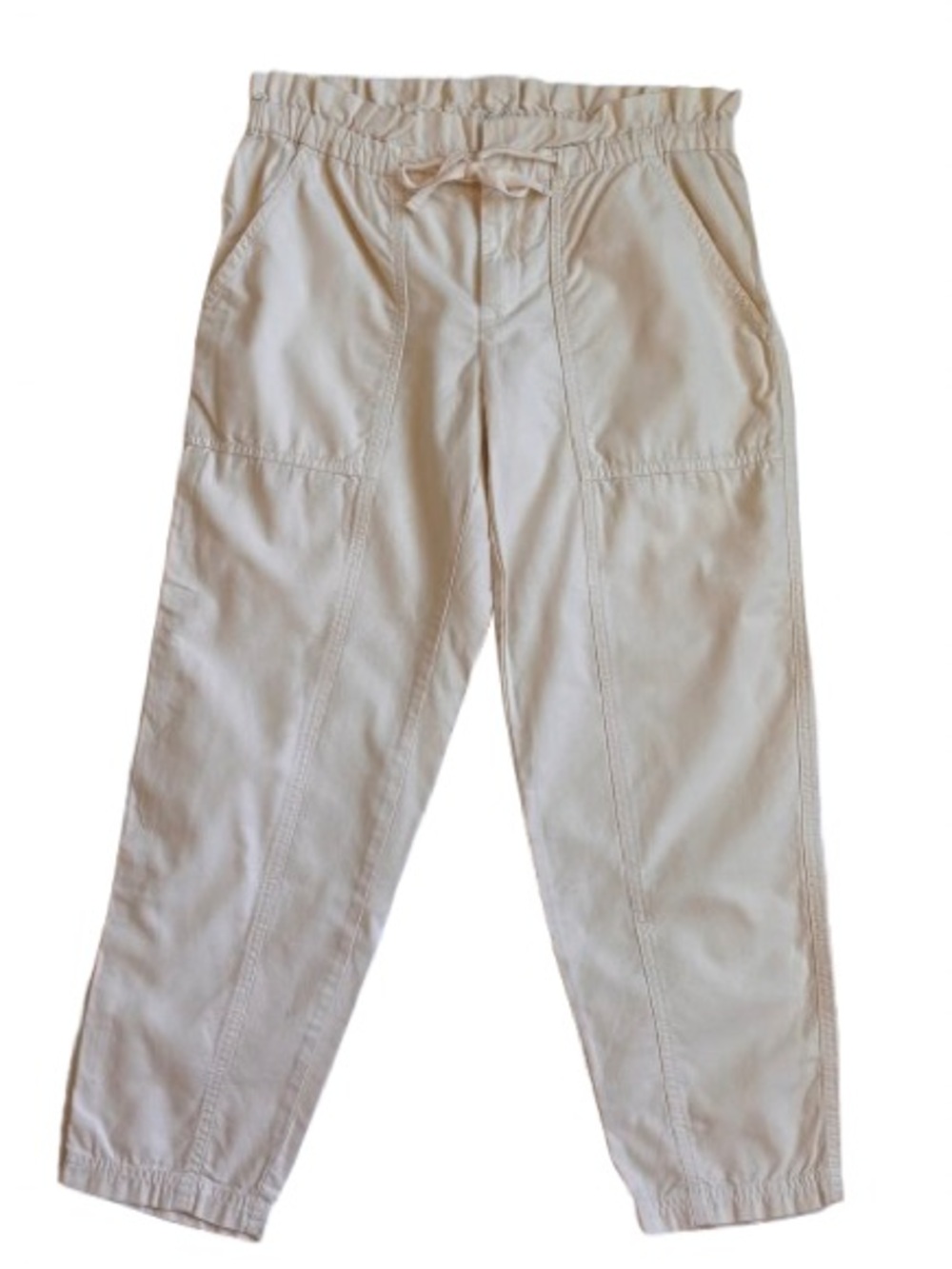 Madewell Cream Cotton Paper-bag Waist Drawstring Cropped Pants Size S EUC
